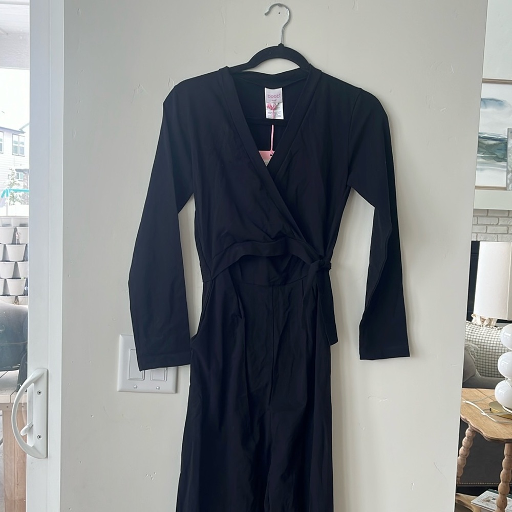 boob design Black Maternity Nursing Jumpsuit